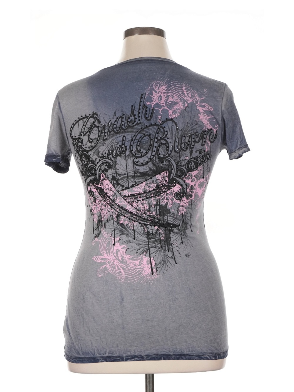 crash and Burn Women's Grey Graphic Tee with Pink Accents